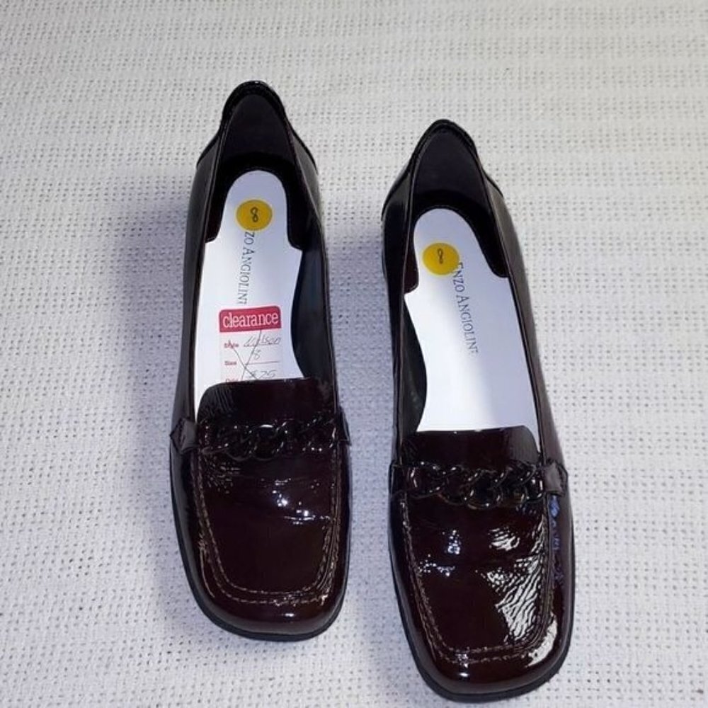 Enzo Angiolina Embellished Sz. 8 Brown Patent Leather Slipon Loafer‎